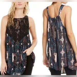 Free People Cozy Chic Women's Sleeveless Patterned Top Trapeze Summer Vibe